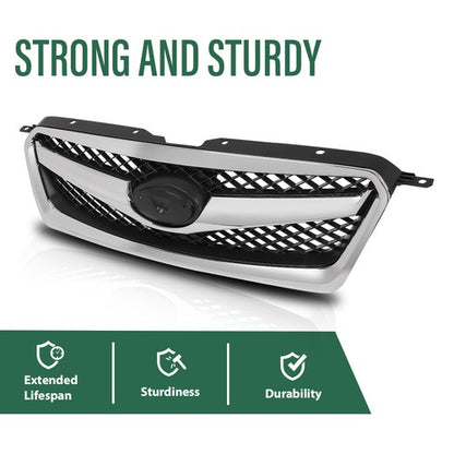 Solid Spare Fit For 2010-2012 Subaru Legacy Front Bumper Upper Grille Grill Black Chrome