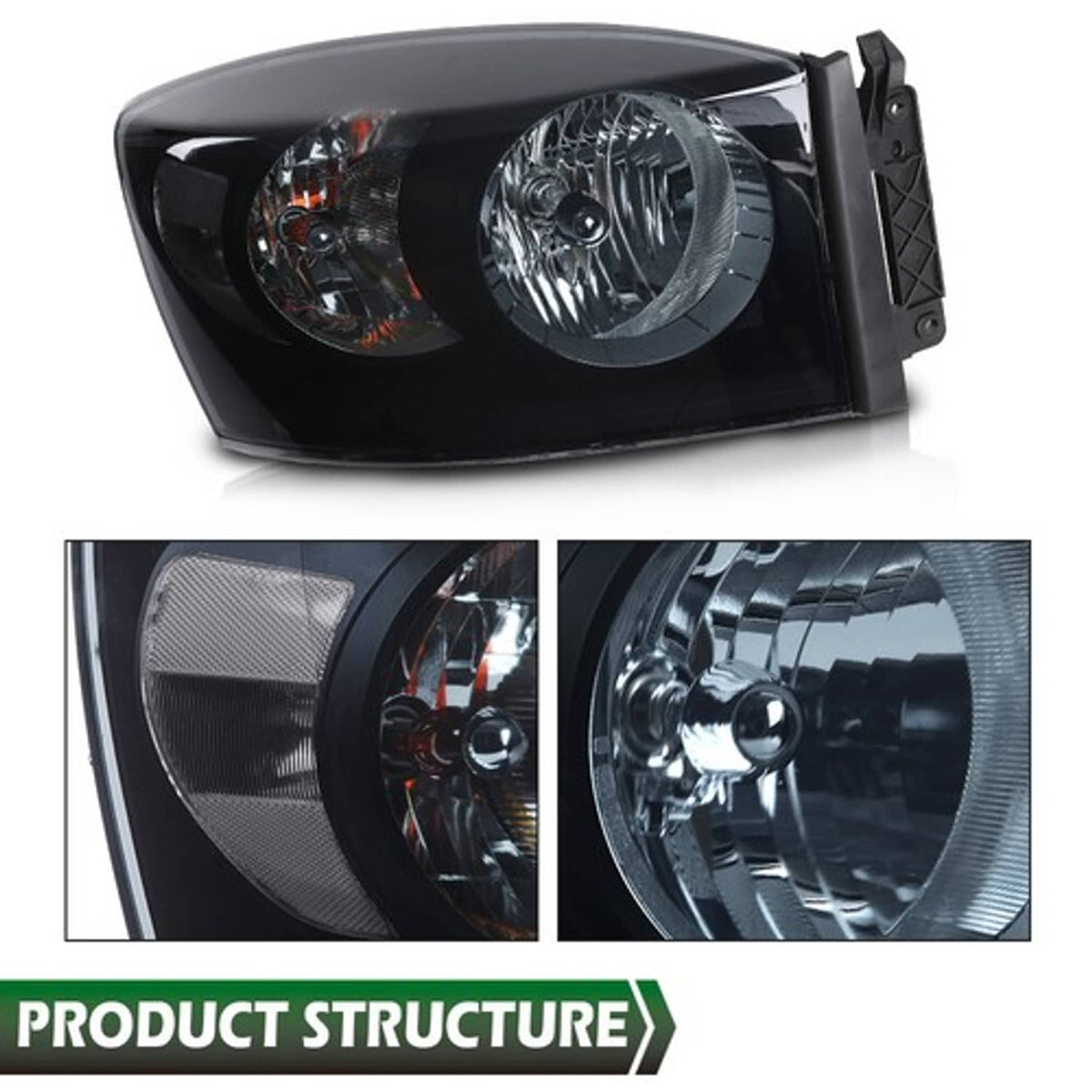 Solid Spare Fit For 06-09 Dodge Ram 1500 2500 3500 Smoke Black Headlights Headlamps