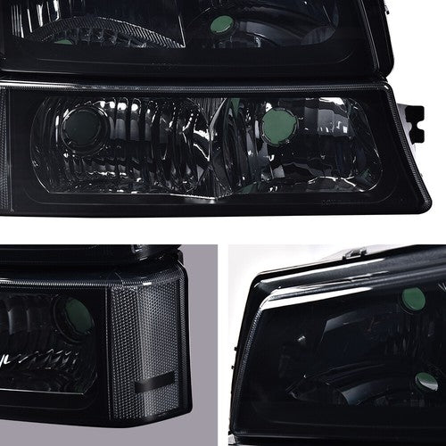 Solid Spare Smoked Clear Corner Headlights+Signal Bumper Lamp Fit For 03-07 Chevy Silverado