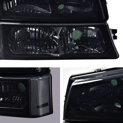 Solid Spare Smoked Clear Corner Headlights+Signal Bumper Lamp Fit For 03-07 Chevy Silverado