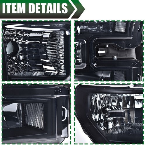 Solid Spare Fit For 15-17 Ford F-150 Smoke Lens Chrome Housing Headlights Headamps LH RH