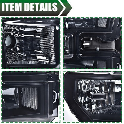 Solid Spare Fit For 15-17 Ford F-150 Smoke Lens Chrome Housing Headlights Headamps LH RH