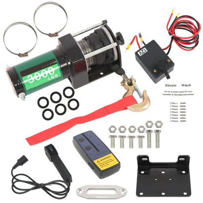 Solid Spare 12V 3000LBS 1.3HP Electric Winch 32ft Synthetic Rope Wireless & Wired Remote