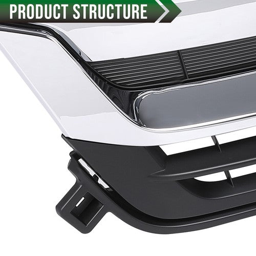 Solid Spare Fit For 19-21 Honda Pilot Front Bumper Upper Grille Grill w/ Chrome Trim