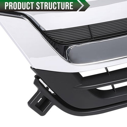 Solid Spare Fit For 19-21 Honda Pilot Front Bumper Upper Grille Grill w/ Chrome Trim