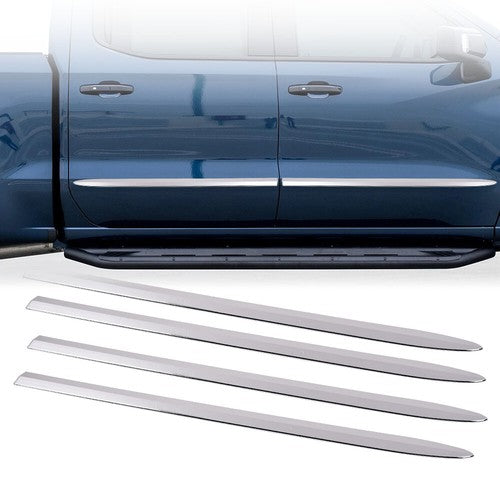Solid Spare Fit For 19-22 Chevy Silverado 1500 Crew Cab 4Pcs Body Side Molding Trim Chrome
