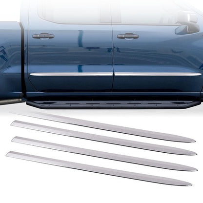 Solid Spare Fit For 19-22 Chevy Silverado 1500 Crew Cab 4Pcs Body Side Molding Trim Chrome