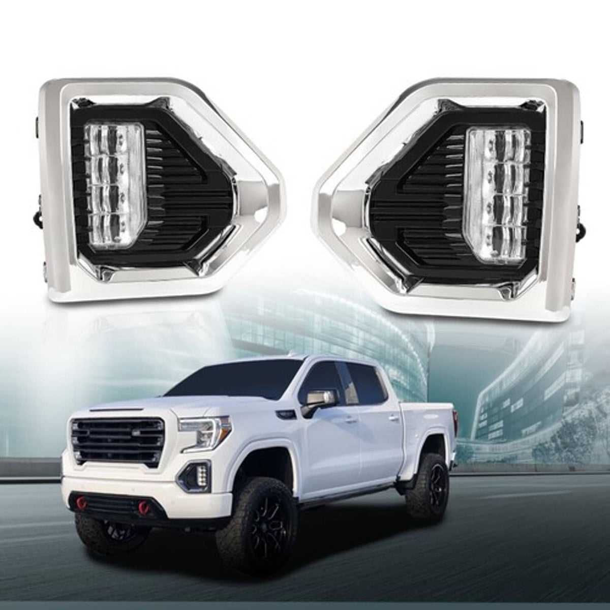 Solid Spare Fit For 2019-2022 GMC Sierra 1500 Denali LED Fog Lights Lamps W/ Chrome Bezel