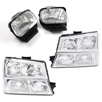 Solid Spare Clear Chrome Headlights+Fog Lights Fit For 2003-2007 Chevy Silverado Avalanche