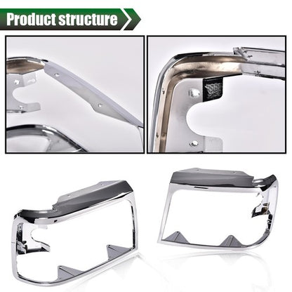 Solid Spare Front Grille+Headlight Trim Bezel Chrome Set Fit For 1992-1996 Ford Bronco F150