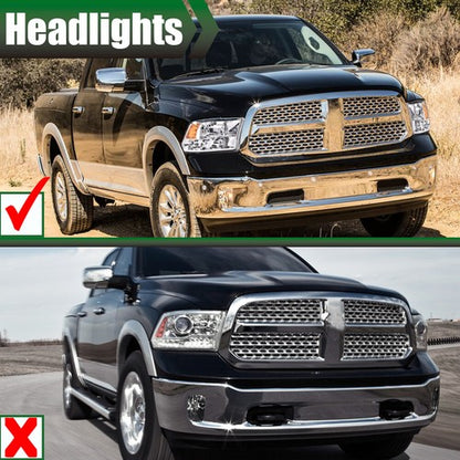 Solid Spare Chrome Quad Amber Headlights For 2009-2018 Dodge Ram 1500 2500 3500 Headlamps