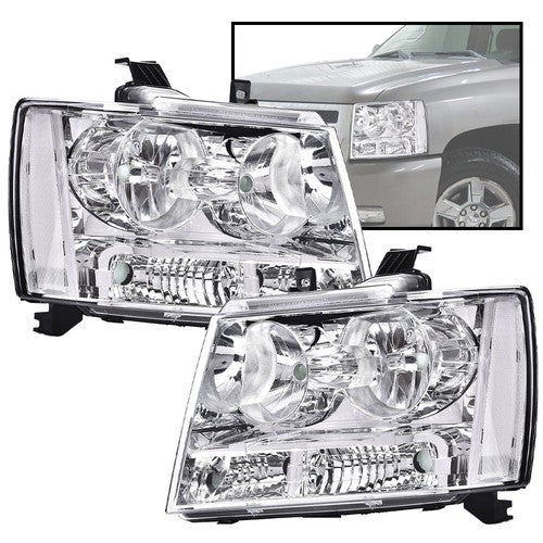 Solid Spare Fit For 2007-2014 Avalanche Tahoe Suburban Clear Lens Chrome Headlights Assembly