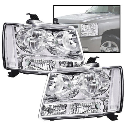 Solid Spare Fit For 2007-2014 Avalanche Tahoe Suburban Clear Lens Chrome Headlights Assembly