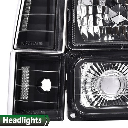 Solid Spare Fit For 1994-1998 GMC C10 C/K Sierra Clear Corner Black Headlights Bumper Lamps