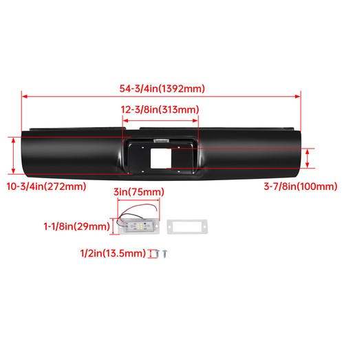 Solid Spare Rear Bumper Roll Pan w/ LED License Light For 1994-2003 Chevy GMC S10 Sonoma
