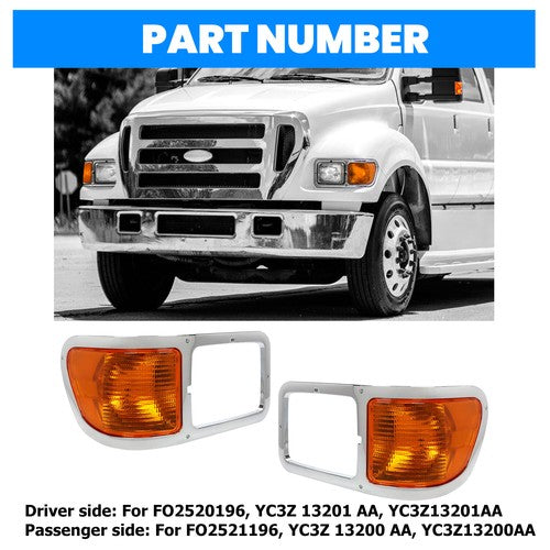 Solid Spare Fit For 00-15 Ford F650 F750 Pair Headlight Bezel Trim Driver Passenger W/Bulbs