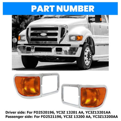 Solid Spare Fit For 00-15 Ford F650 F750 Pair Headlight Bezel Trim Driver Passenger W/Bulbs