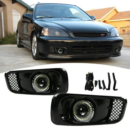 For 1999-2000 Honda Civic Clear Lens LED Halo Projector Fog Lights Lamps DRL