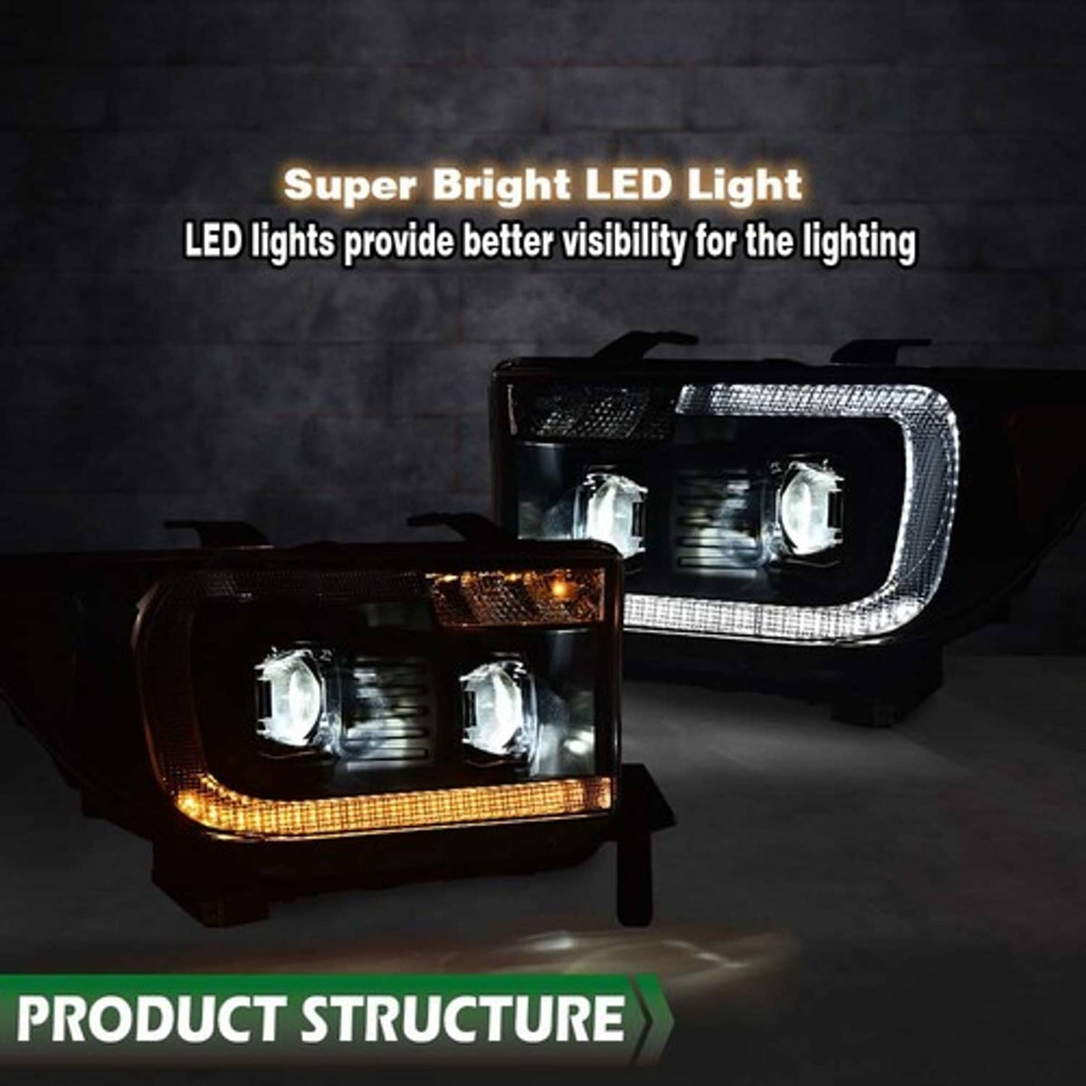 Solid Spare Fit For 2007-2013 Tundra 08-17 Sequoia Black/Clear LED Tube Projector Headlights
