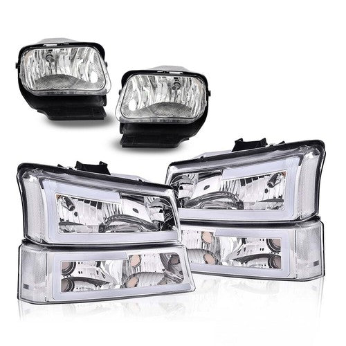 Solid Spare LED DRL Headlights Bumper Lamps+Fog Lights Fit For 03-06 Silverado Avalanche