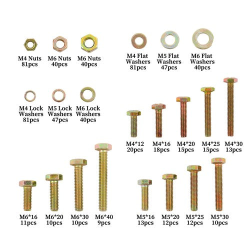 Solid Spare Alloy Steel Bolts and Nuts Flat & Lock Washers Assortment Kit M4 M5 M6 672PCS