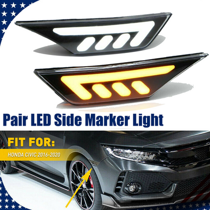 Black LED Front Bumper Side Marker Light Turn Signal For 2016-2021 Honda Civic