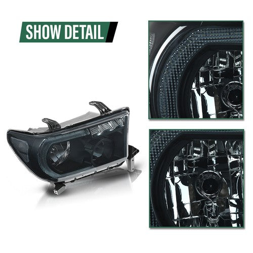 Solid Spare Fit For 2007-2013 Toyota Tundra 2008-2017 Sequoia Headlights Left+Right Smoke