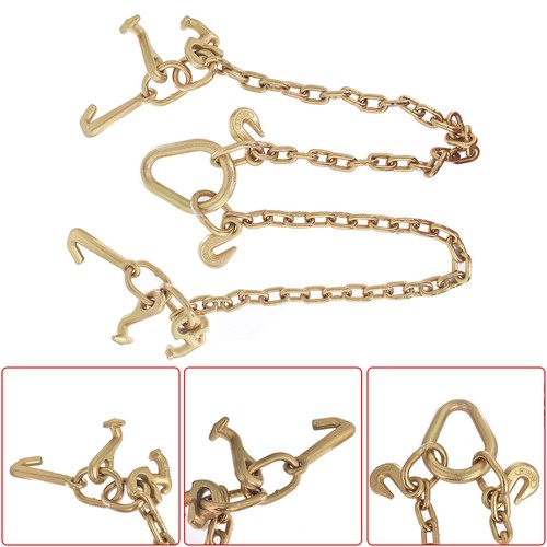 Solid Spare Chain V Bridle w/ RJT Hook Tow Truck Winch Cable Pull Wrecker Recovery Grab