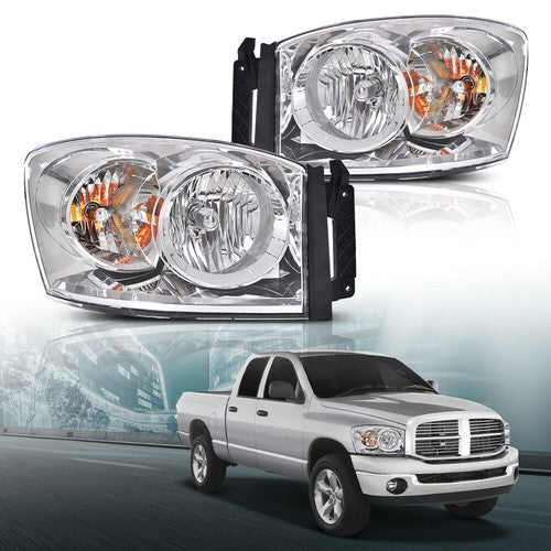 Solid Spare Fit For 06-08 Dodge Ram 1500/2006-2009 Ram 2500 3500 Clear Chrome Headlights