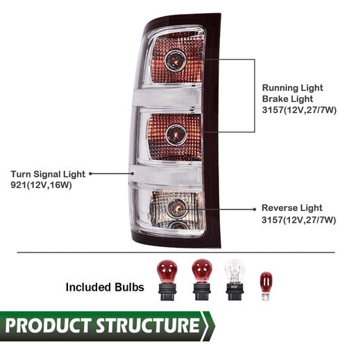 Solid Spare Fit For 07-13 GMC Sierra 1500 2500 3500HD Rear Tail Lights Brake Lamps Chrome