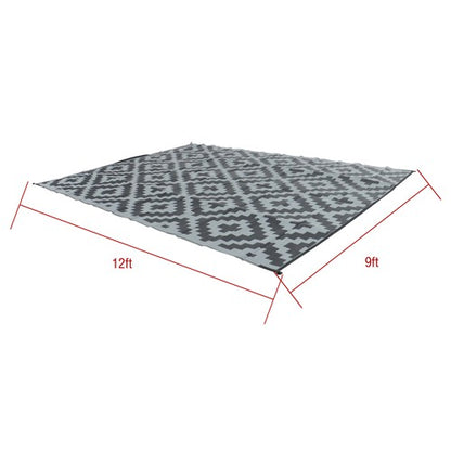Solid Spare Waterproof Outdoor Rug Outdoor Plastic Straw Rug 9x12FT Black Gray Camping