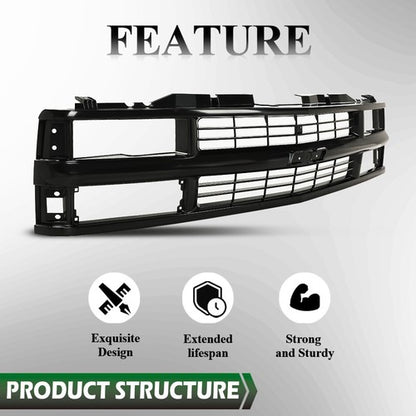 Solid Spare Front Grille Fit For 1994-1998 Chevy C/K 1500 2500 3500 Composite Pickup Truck