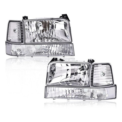 Solid Spare Chrome Headlights Bumper Corner Lamps Fit For 92-96 Ford F150 F250 F350 Bronco