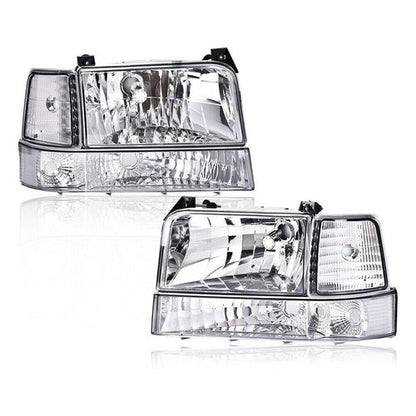 Solid Spare Chrome Headlights Bumper Corner Lamps Fit For 92-96 Ford F150 F250 F350 Bronco