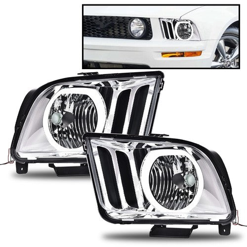 Solid Spare Fit For 2005-2009 Ford Mustang Clear Lens Chrome Halo Headlights Left+Right