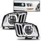 Solid Spare Fit For 2005-2009 Ford Mustang Clear Lens Chrome Halo Headlights Left+Right