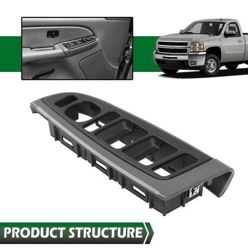 Solid Spare Fit For 03-07 Chevy Silverado GMC Sierra Front Left Window Switch Bezel Gray