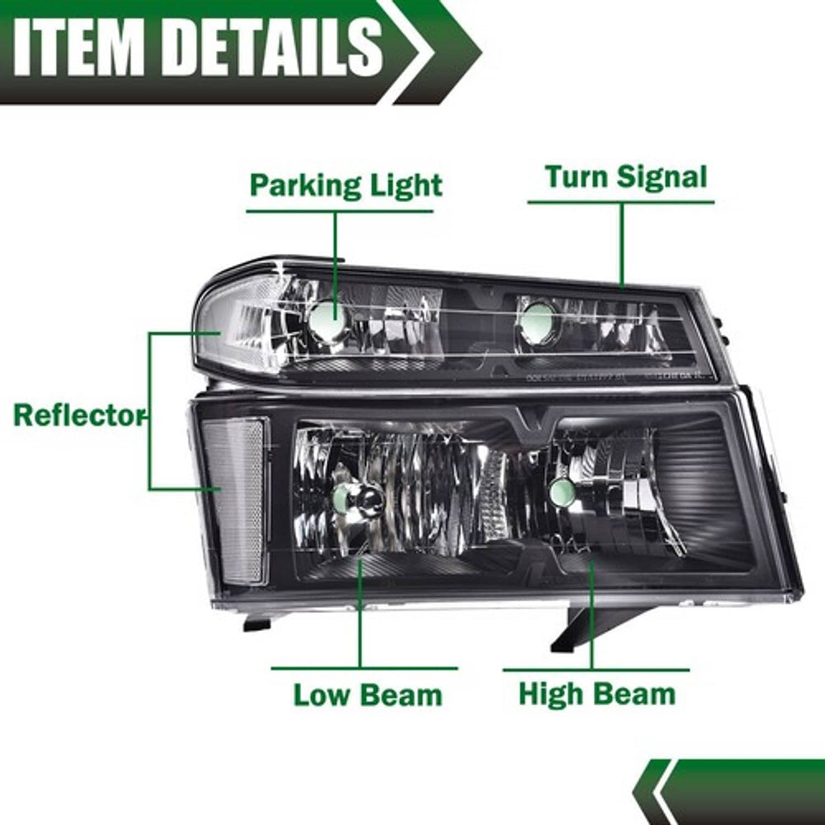 Solid Spare Clear Lens Black Housing Headlights Fit For 2004-2012 Chevy Colorado GMC Canyon