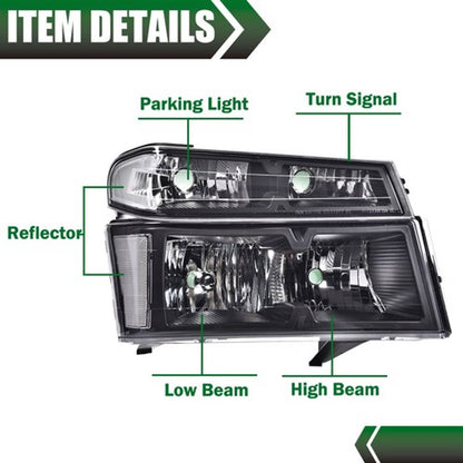 Solid Spare Clear Lens Black Housing Headlights Fit For 2004-2012 Chevy Colorado GMC Canyon