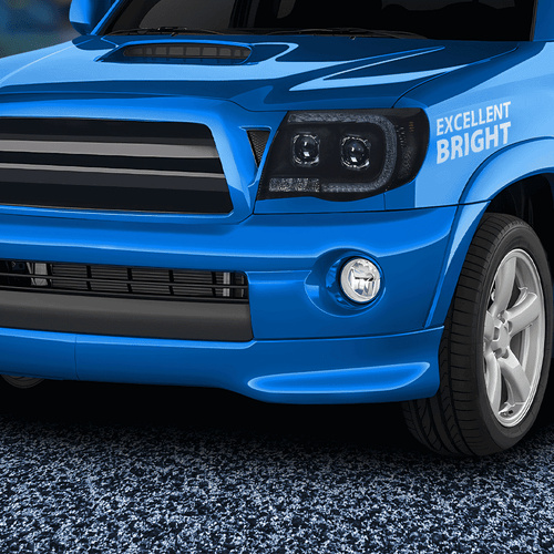 Solid Spare Fit For 2005-2011 Toyota Tacoma Smoke Lens Black Dual LED Projector Headlights