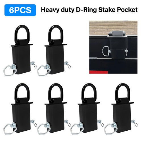 Solid Spare 6 Pack Stake Pocket D-Ring Tie Downs Utility for Flatbed Trucks and Trailer