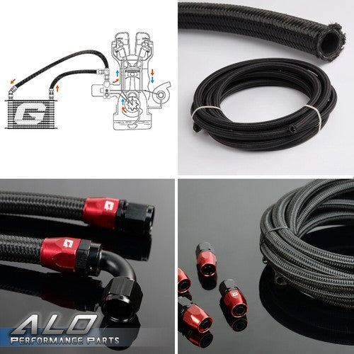 Solid Spare New 5M 6AN Black Nylon Braided Oil Fuel Hose Line & Adapter End Fittings