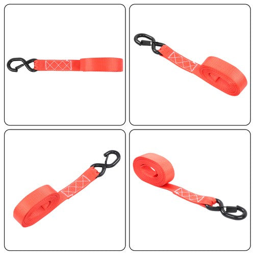 Solid Spare 4-Pack 1.6"x15' Red Ratchet Straps Kit 5,208lb Break Strength w/ Safety S Hooks