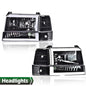 Solid Spare Fit For 92-96 Ford F150 F250 F350 Bronco Clear/Black LED DRL Headlights