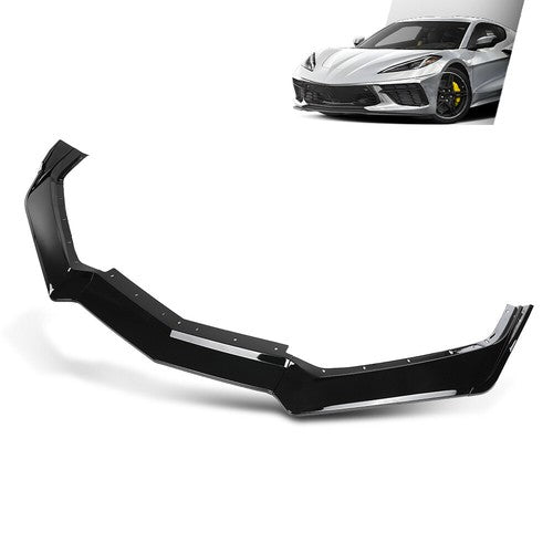 Solid Spare Fit For 2020-2025 Corvette C8 5VM Style Front Bumper Lip Splitter Glossy Black