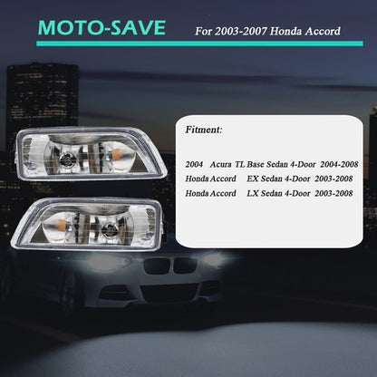 Solid Spare Pair Clear Bumper Driving Fog Light Kit For Honda Accord 4DR Sedan 2003-2007