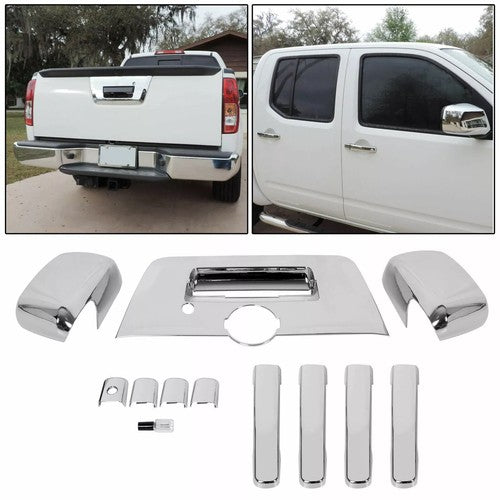 Solid Spare Chrome Mirror Cover +4 Door Handle+Full Tailgate Cover For 13-19 Nissan Frontier
