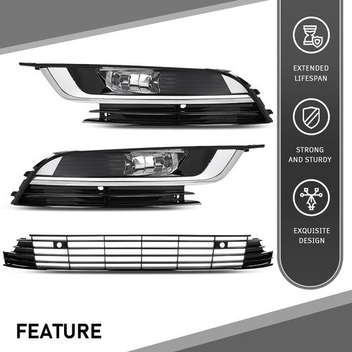Solid Spare Fit For 2013-2017 Volkswagen CC Front Bumper Lower Grille+Fog Lights Assembly