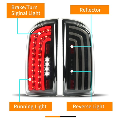 Solid Spare For 2007-2008 Dodge Ram 1500 2007-2009 Ram 2500/3500 Smoked LED Tail Lights Lamp