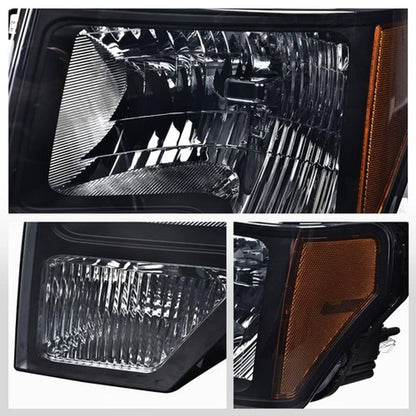 Solid Spare Fit For 2009-2014 Ford F-150 Smoked/Black Headlights + Tail Lights Brake Lamps